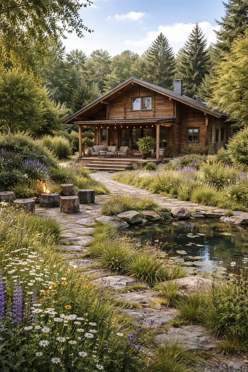 Оформление частного участка в стиле натургарден