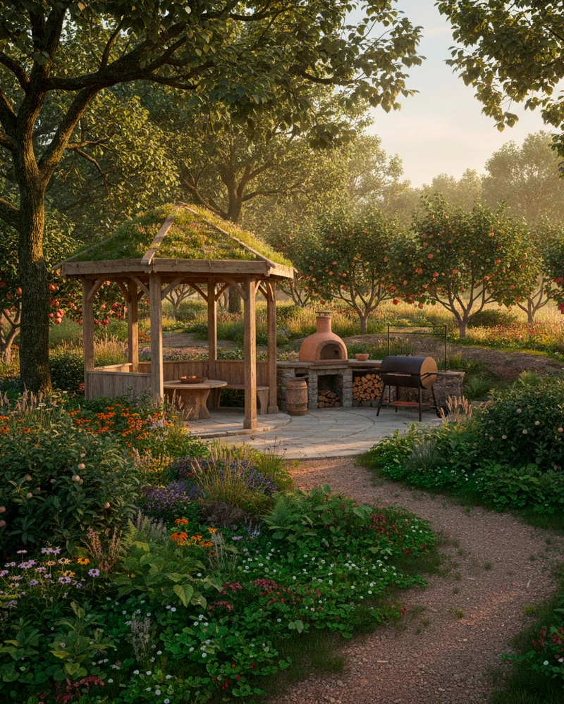 летняя кухня в стиле натургарден