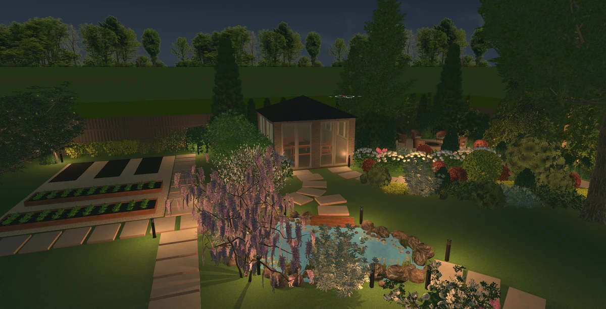 дизайн участка в вечернее время