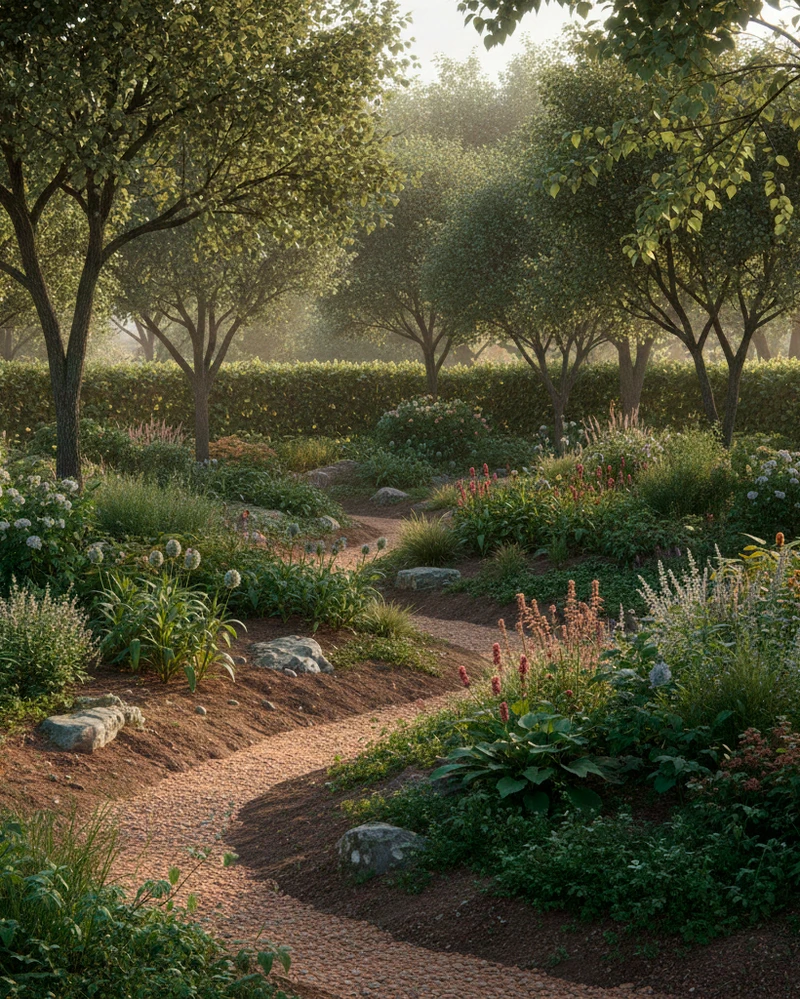 загородный сад в летний период